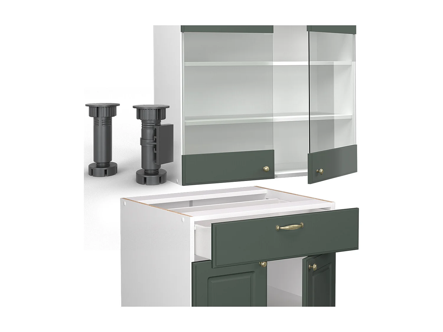 Cuisine vert-or landhaus/blanc 140x60x81.6 fame-line