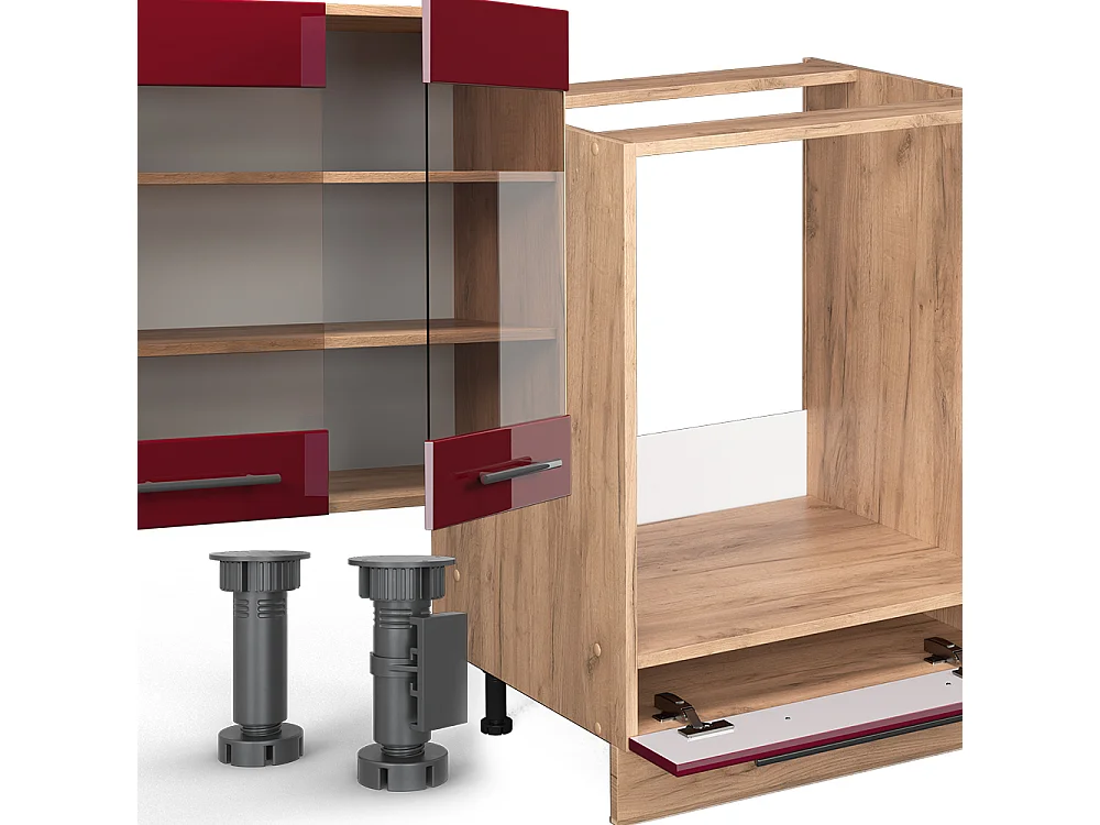 Mueble de cocina burdeos brillo intenso/roble dorado 300x60x81.6 fame-line