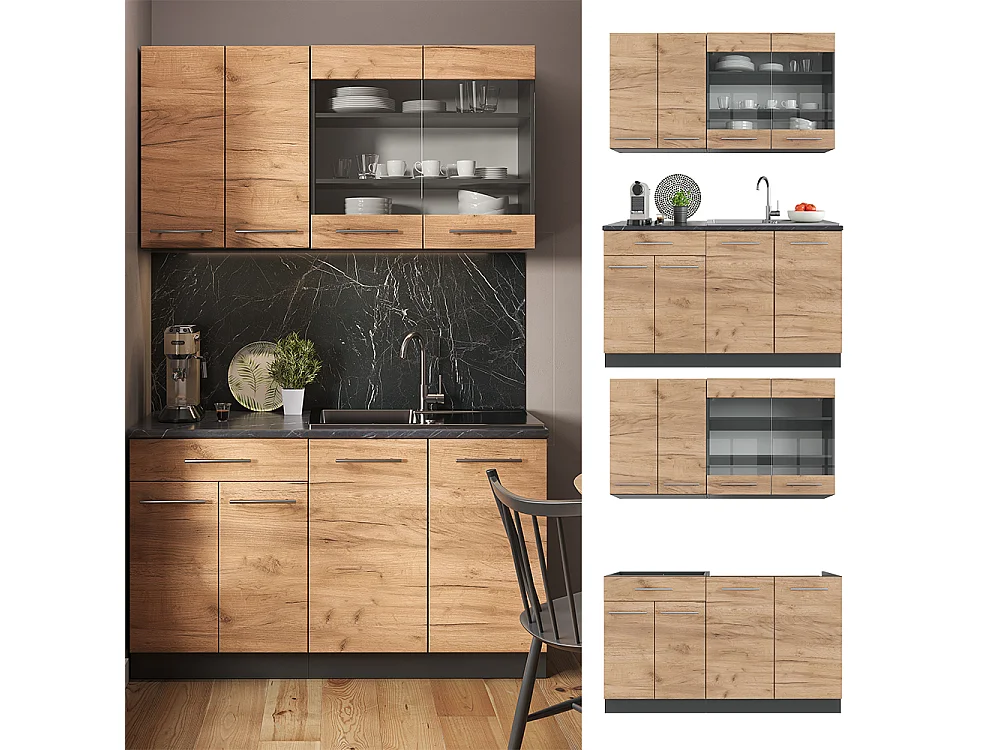 Cocina para solteros oro power roble/antracita 140x60x81.6 fame-line