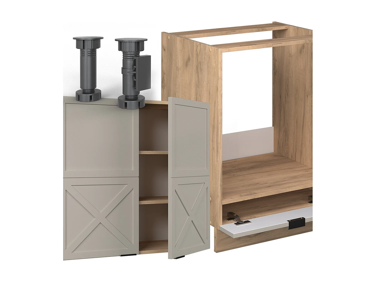 Cuisine en angle grisbeige/chêne doré 227x60x81.6 fame-line