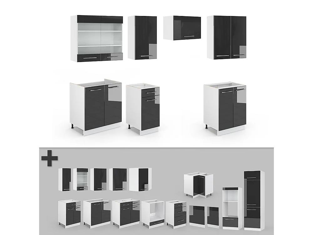 Køkkenrække antracit højglans/hvid 240x46x81.6 fame-line