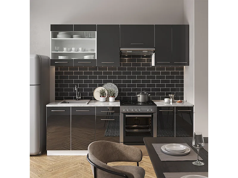 Complete keukeneenheid antraciet hoogglans/wit 240x46x81.6 fame-line
