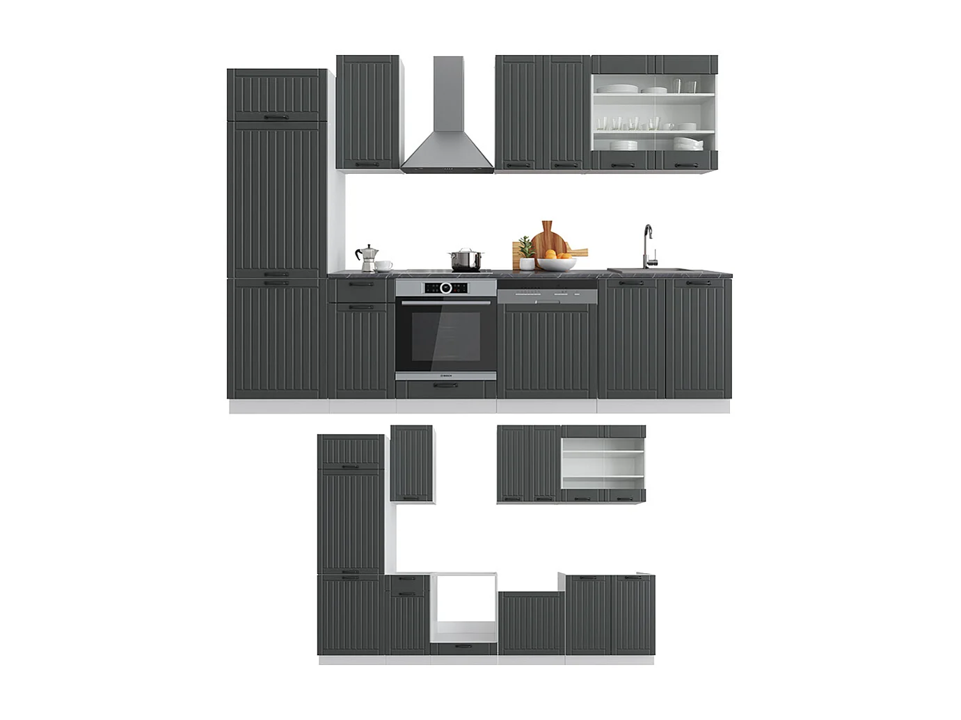 Cuisine anthracite maison de campagne/blanc 300x60x81.6 fame-line