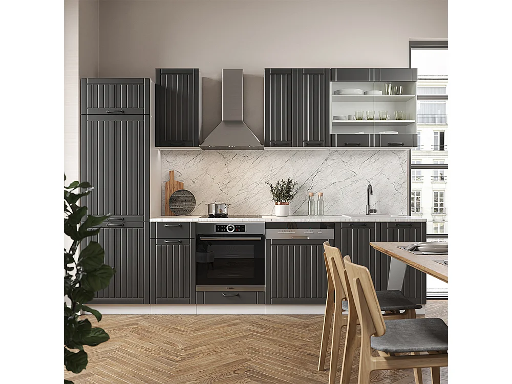 Complete keukeneenheid antraciet landhuis/wit 300x60x81.6 fame-line