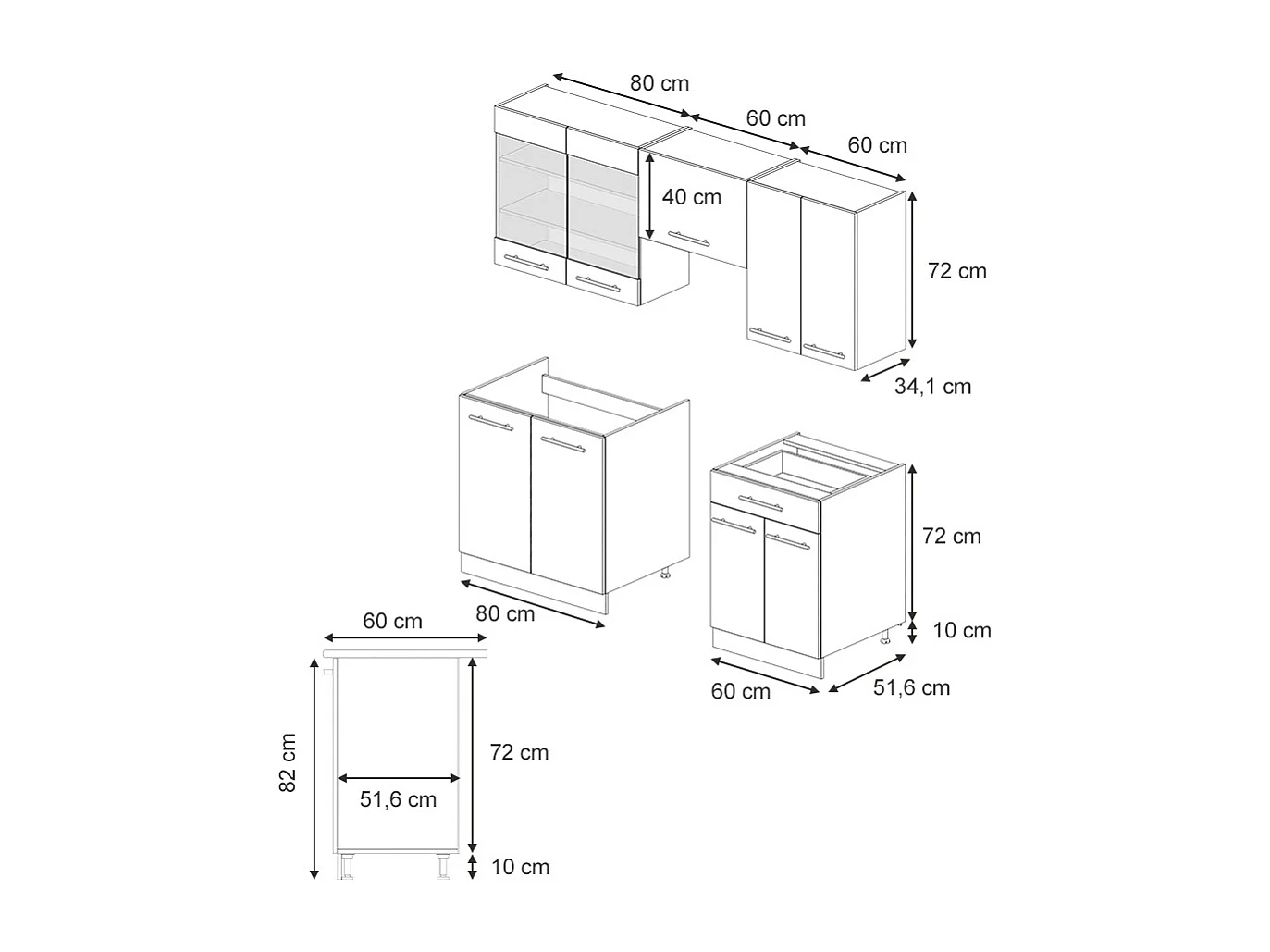 Cucina componibile grigio scuro 200x60x81.6 fame-line