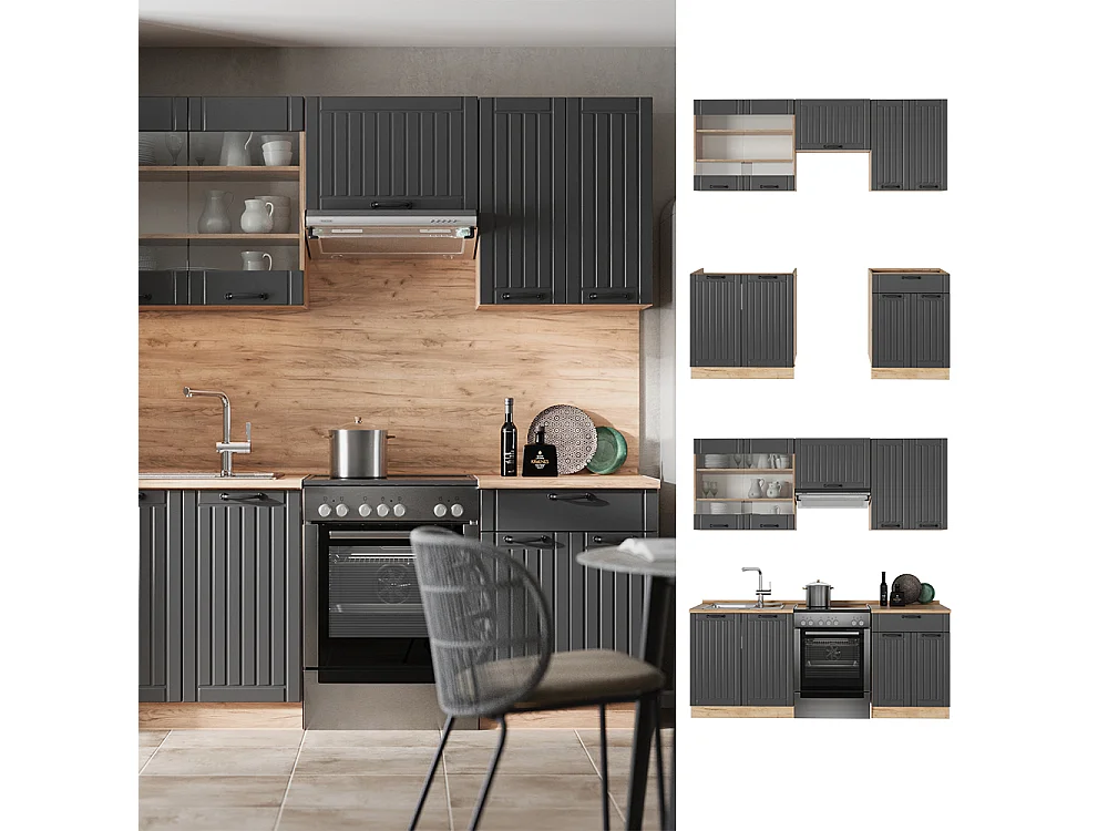 Cucina componibile grigio scuro 200x60x81.6 fame-line