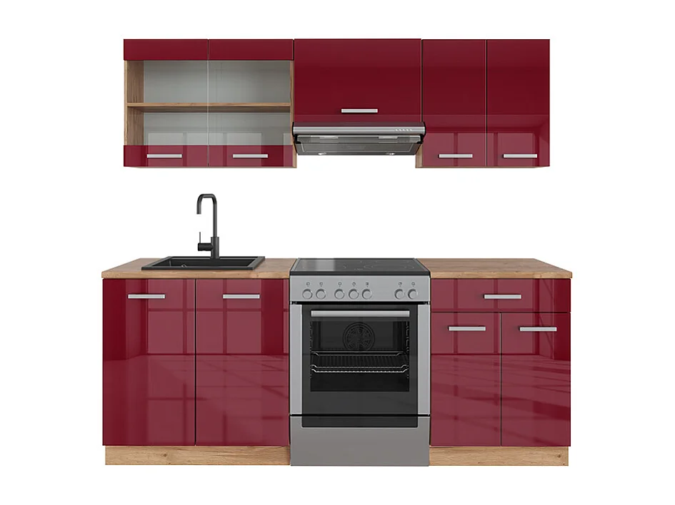 Cuisine rouge brillant/chêne doré 200x46x81.6 r-line