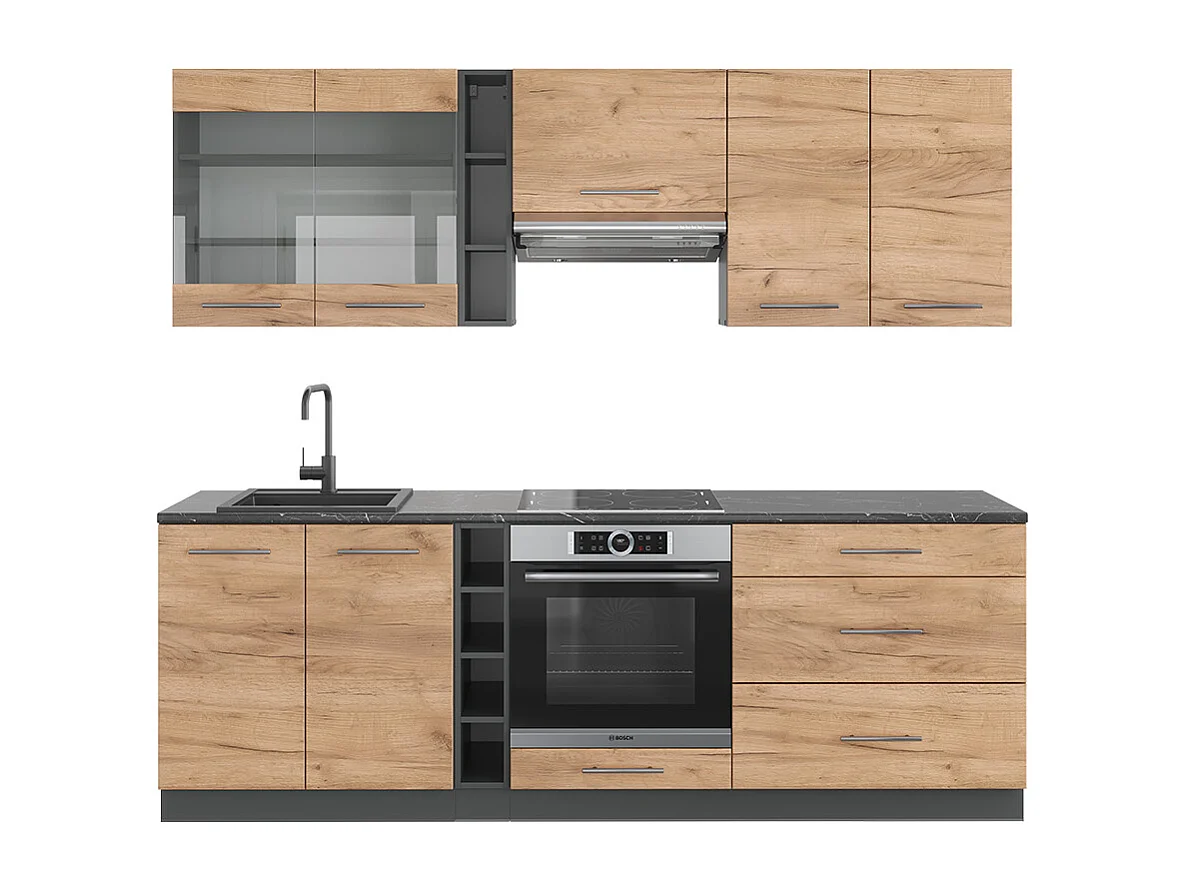 Cucina componibile quercia dorata/antracite 235x46x81.6 fame-line