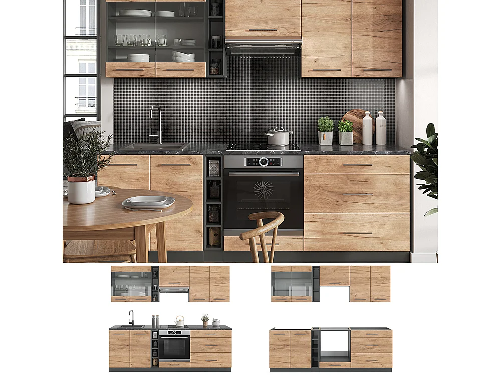 Cuisine chêne doré/anthracite 235x46x81.6 fame-line