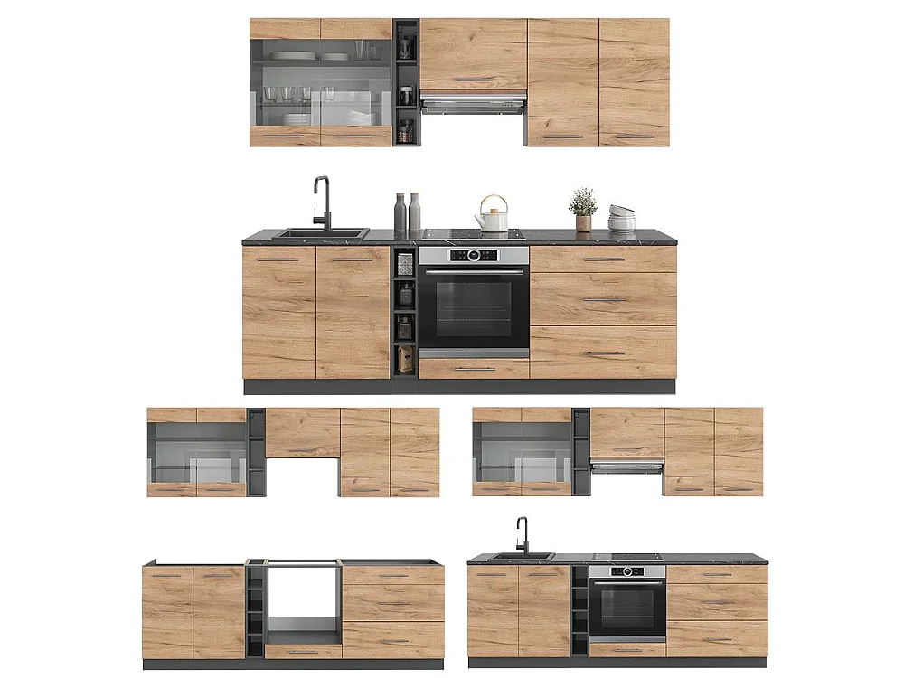 Cuisine chêne doré/anthracite 235x46x81.6 fame-line
