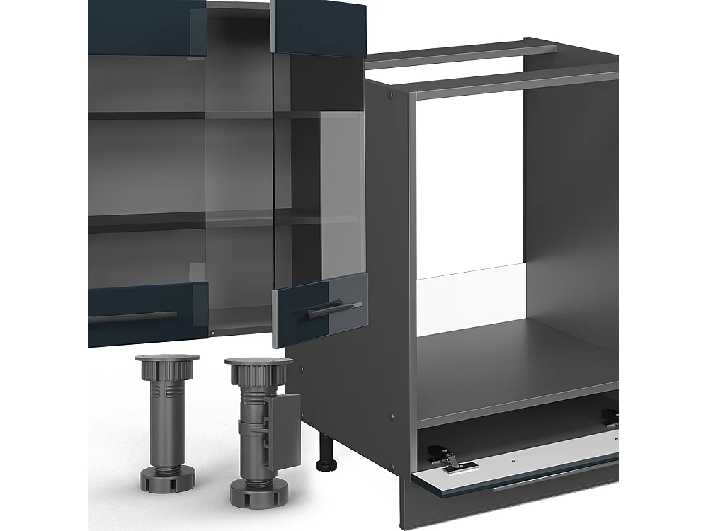 Mueble de cocina azul oscuro alto brillo/antracita 300x60x81.6 fame-line
