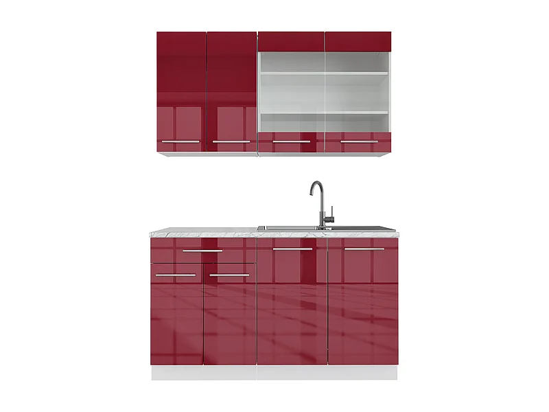 Cocina para solteros burdeos brillo intenso/blanco 140x60x81.6 fame-line