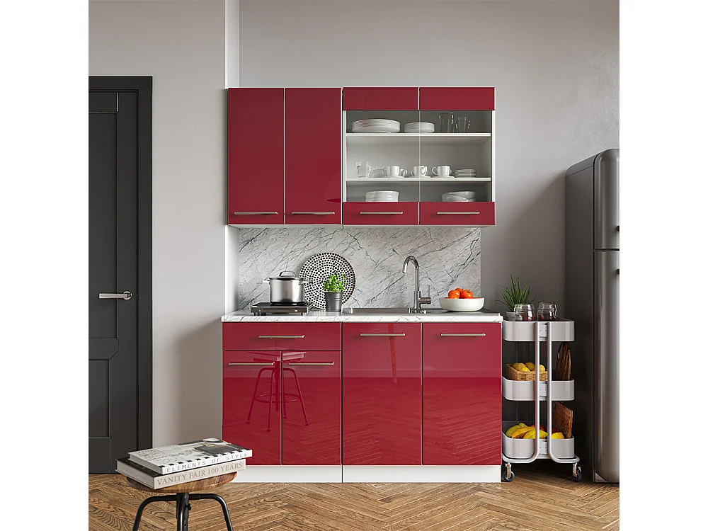 Cuisine bordeaux haute brillance/blanc 140x60x81.6 fame-line