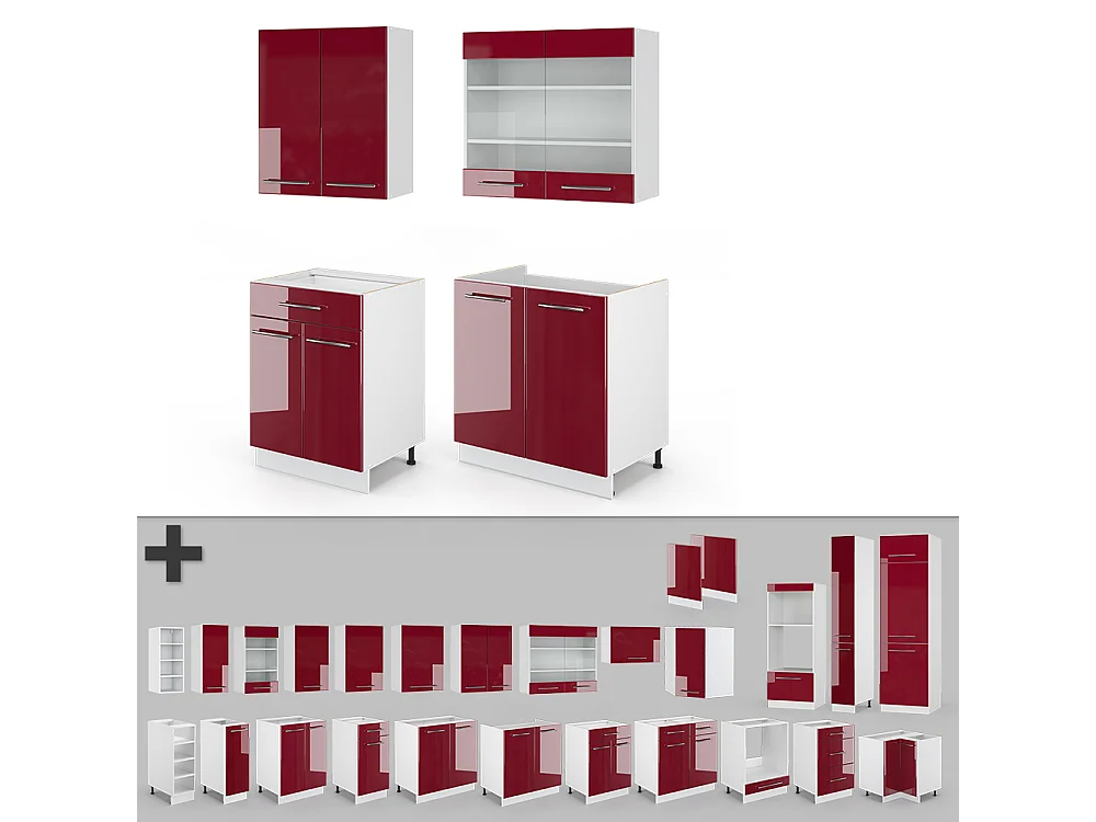Cuisine bordeaux haute brillance/blanc 140x60x81.6 fame-line