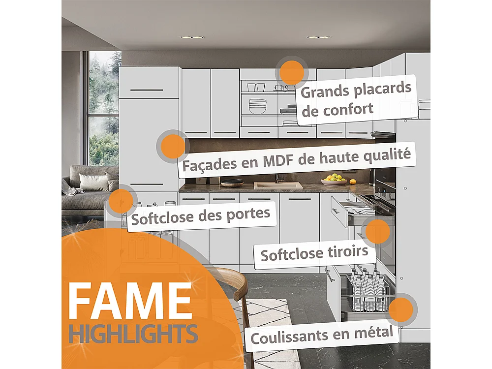 Cuisine anthracite maison de campagne/blanc 300x46x81.6 fame-line