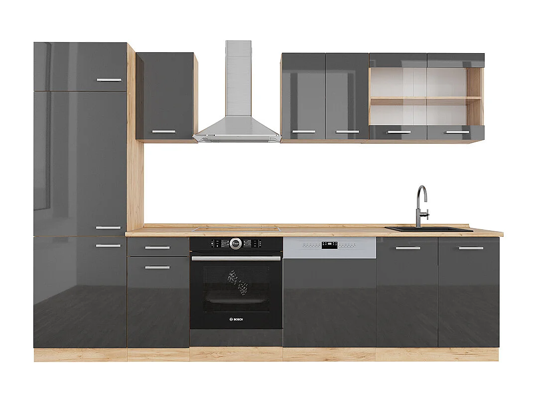 Cuisine anthracite brillant/chêne doré 300x46x81.6 r-line