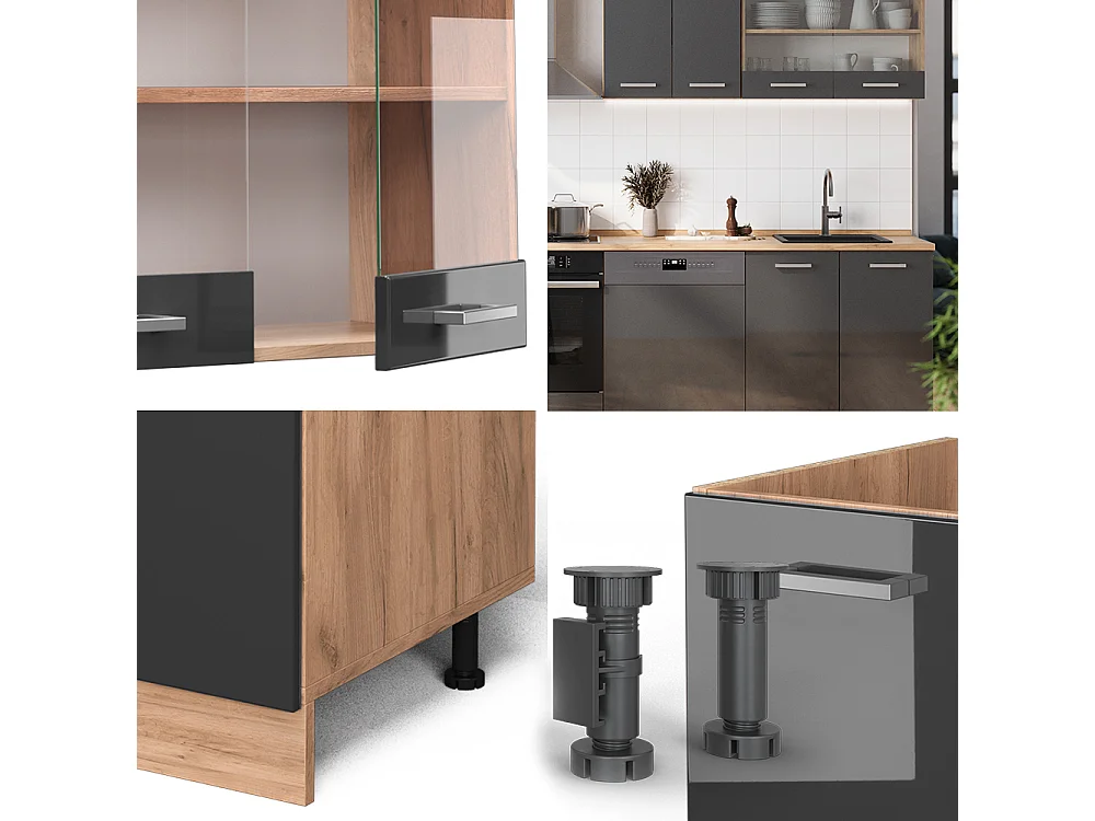 Cuisine anthracite brillant/chêne doré 300x46x81.6 r-line