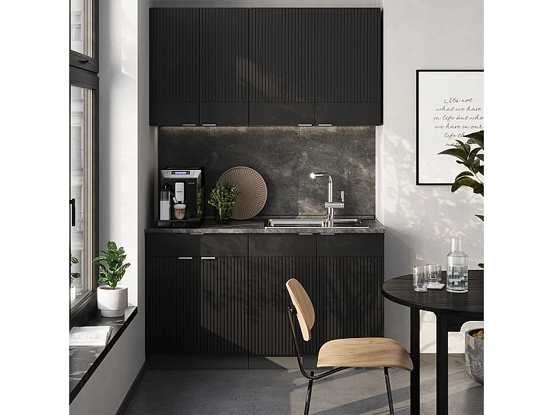 Cucina completa nero a righe/antracite 140x60x81.6 fame-line
