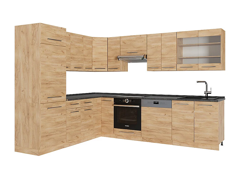 Cuisine en angle chêne de force doré 227x60x81.6 fame-line