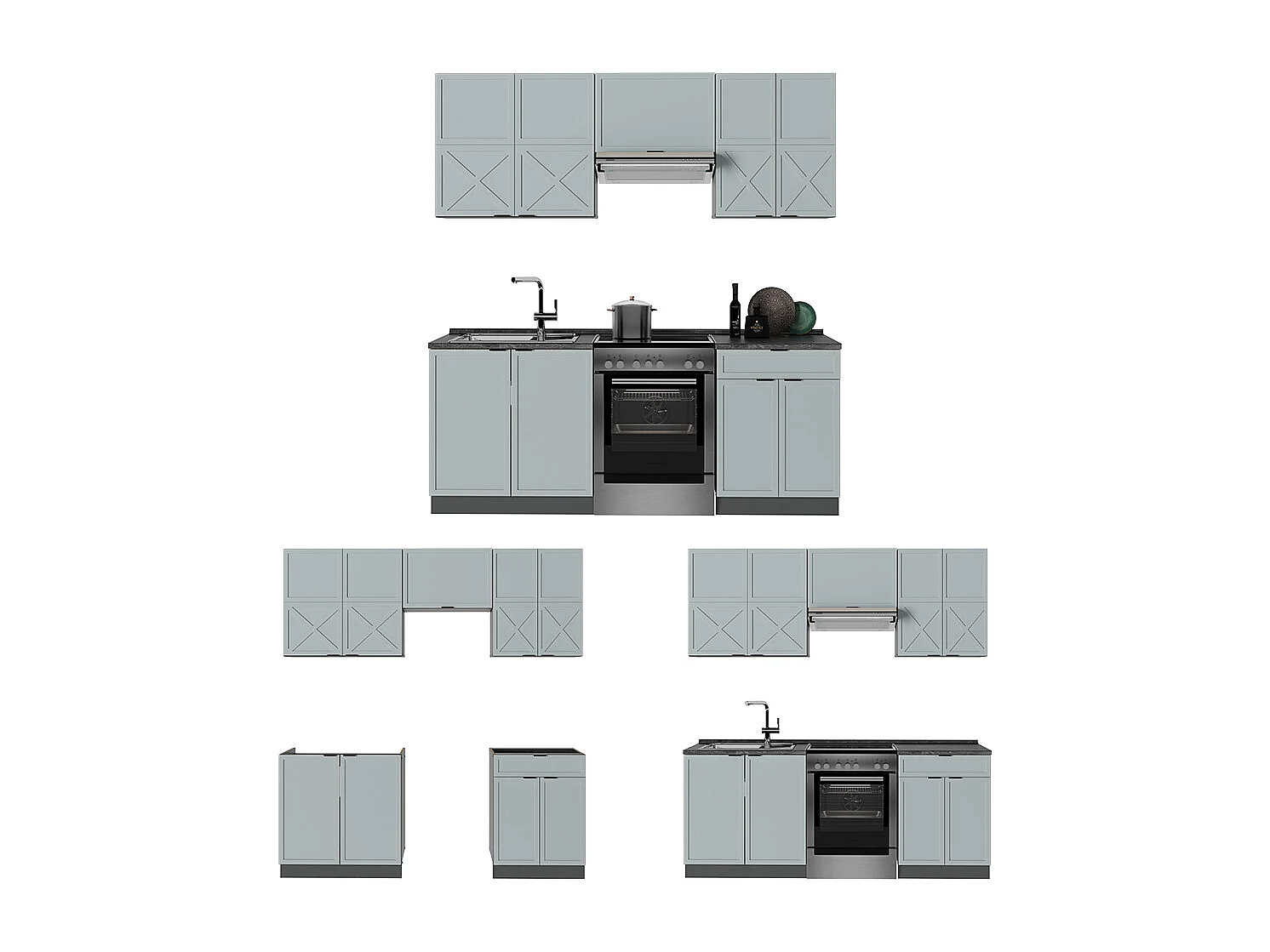 Cuisine bleu clair-gris/anthracite 200x60x81.6 fame-line