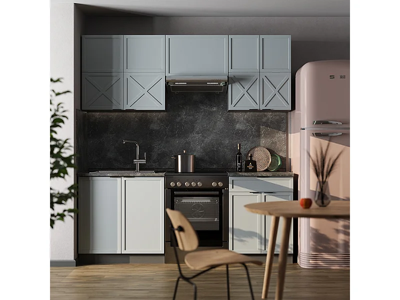 Cuisine bleu clair-gris/anthracite 200x60x81.6 fame-line