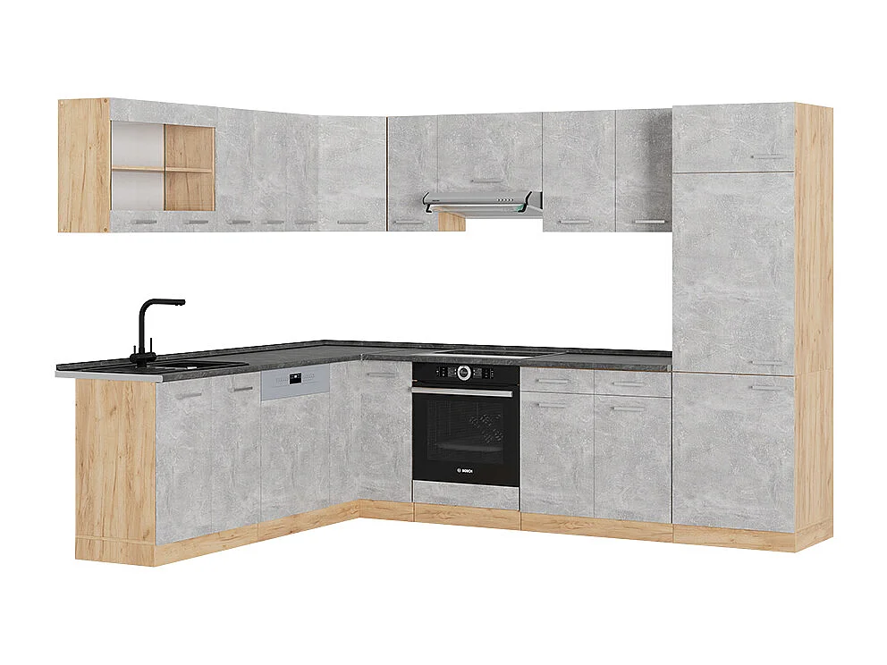 Hjørnekøkken beton/gyldent egetræ 287x60x81.6 r-line