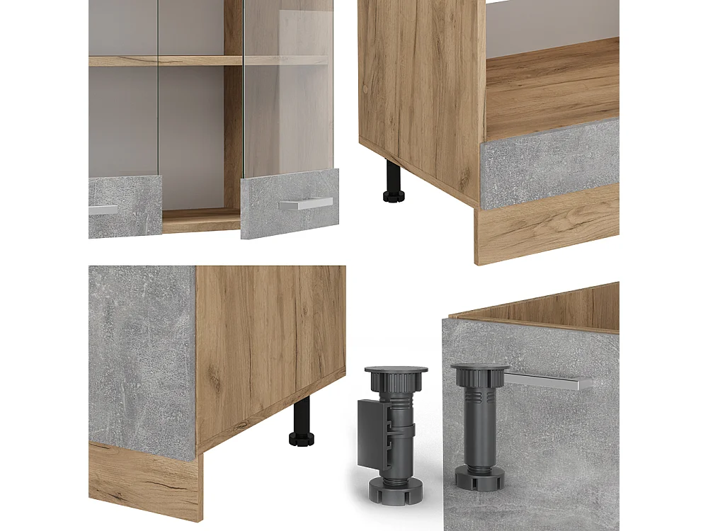 Hjørnekøkken beton/gyldent egetræ 287x60x81.6 r-line