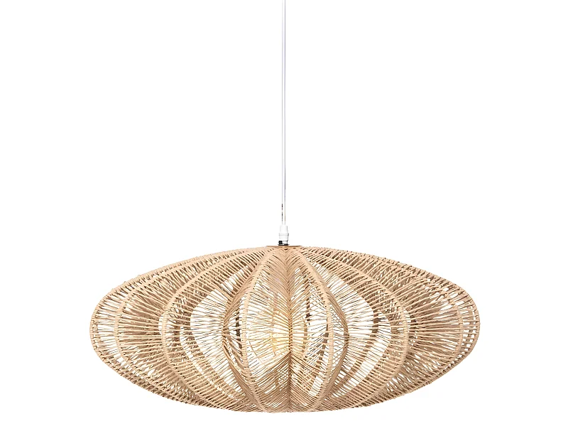 Lampe suspendue, Suspension luminaire coloris beige et métal blanc  - D. 57 x H. 24 cm