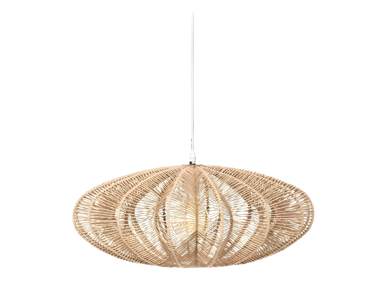 Lampe suspendue, Suspension luminaire coloris beige et métal blanc  - D. 57 x H. 24 cm