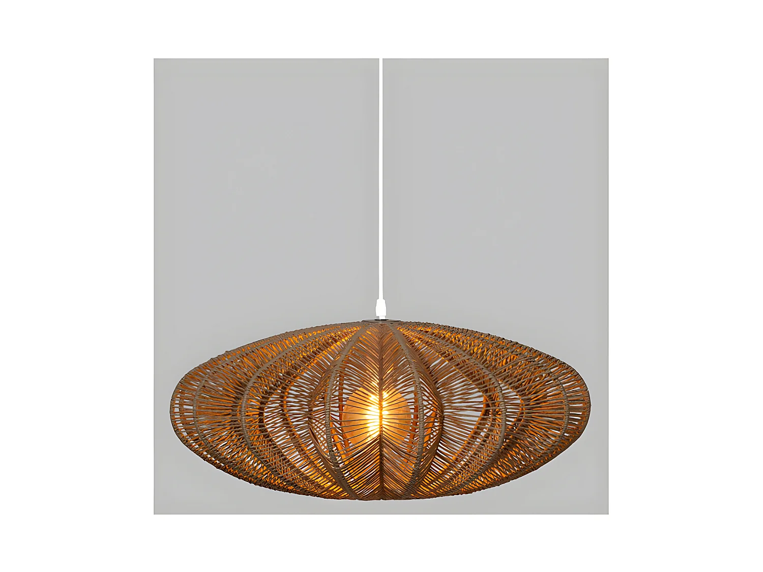 Lampe suspendue, Suspension luminaire coloris beige et métal blanc  - D. 57 x H. 24 cm