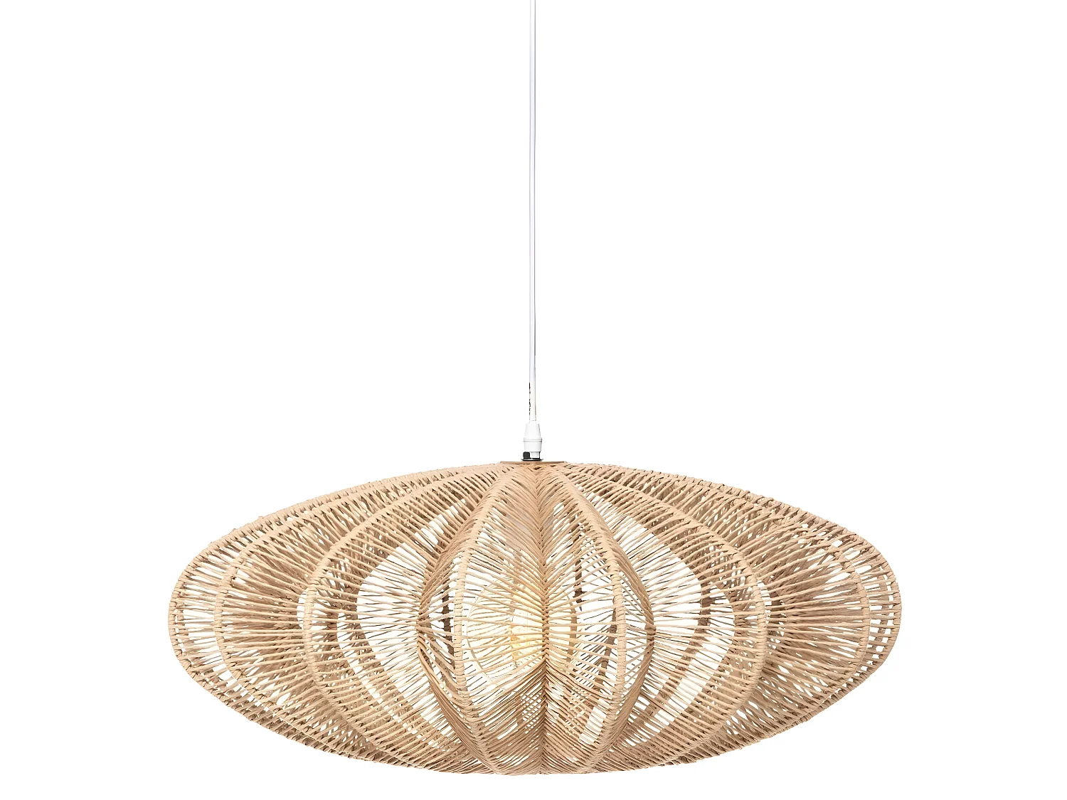 Lampe suspendue, Suspension luminaire coloris beige et métal blanc  - D. 57 x H. 24 cm