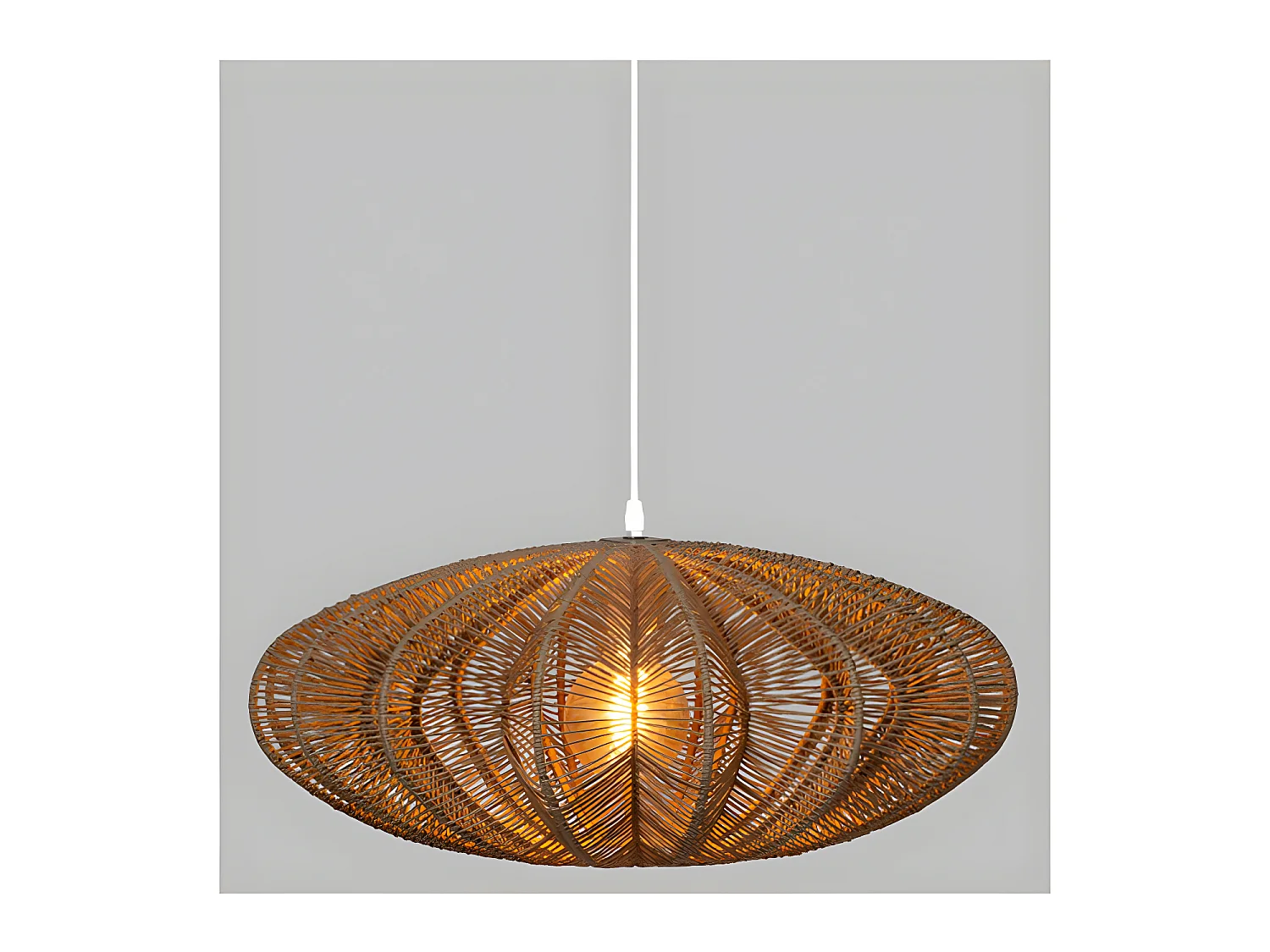 Lampe suspendue, Suspension luminaire coloris beige et métal blanc  - D. 57 x H. 24 cm