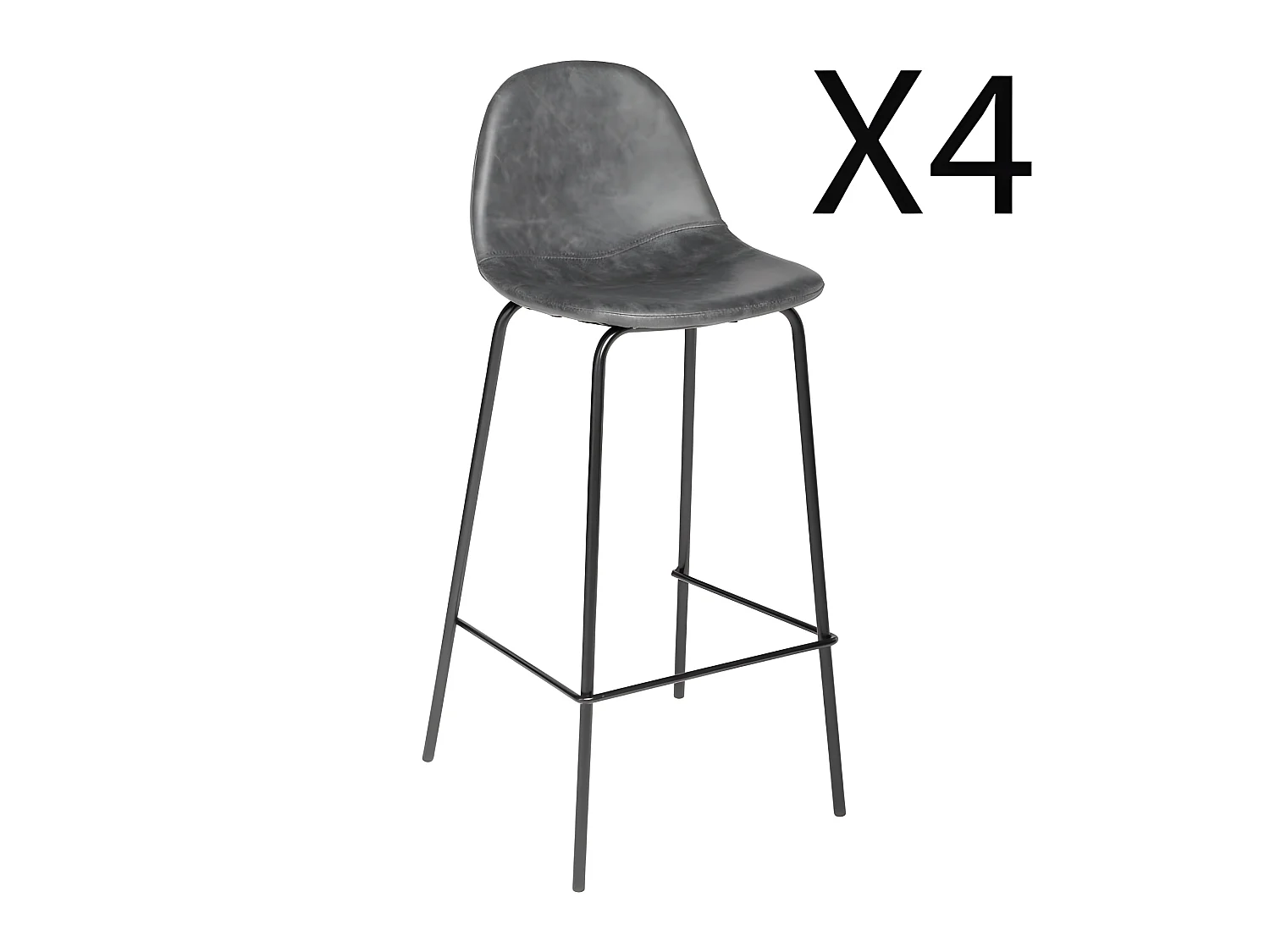 Lot de 4 tabourets de bar en PU coloris gris foncé - Longueur 44 x Profondeur 42 x Hauteur 95 cm