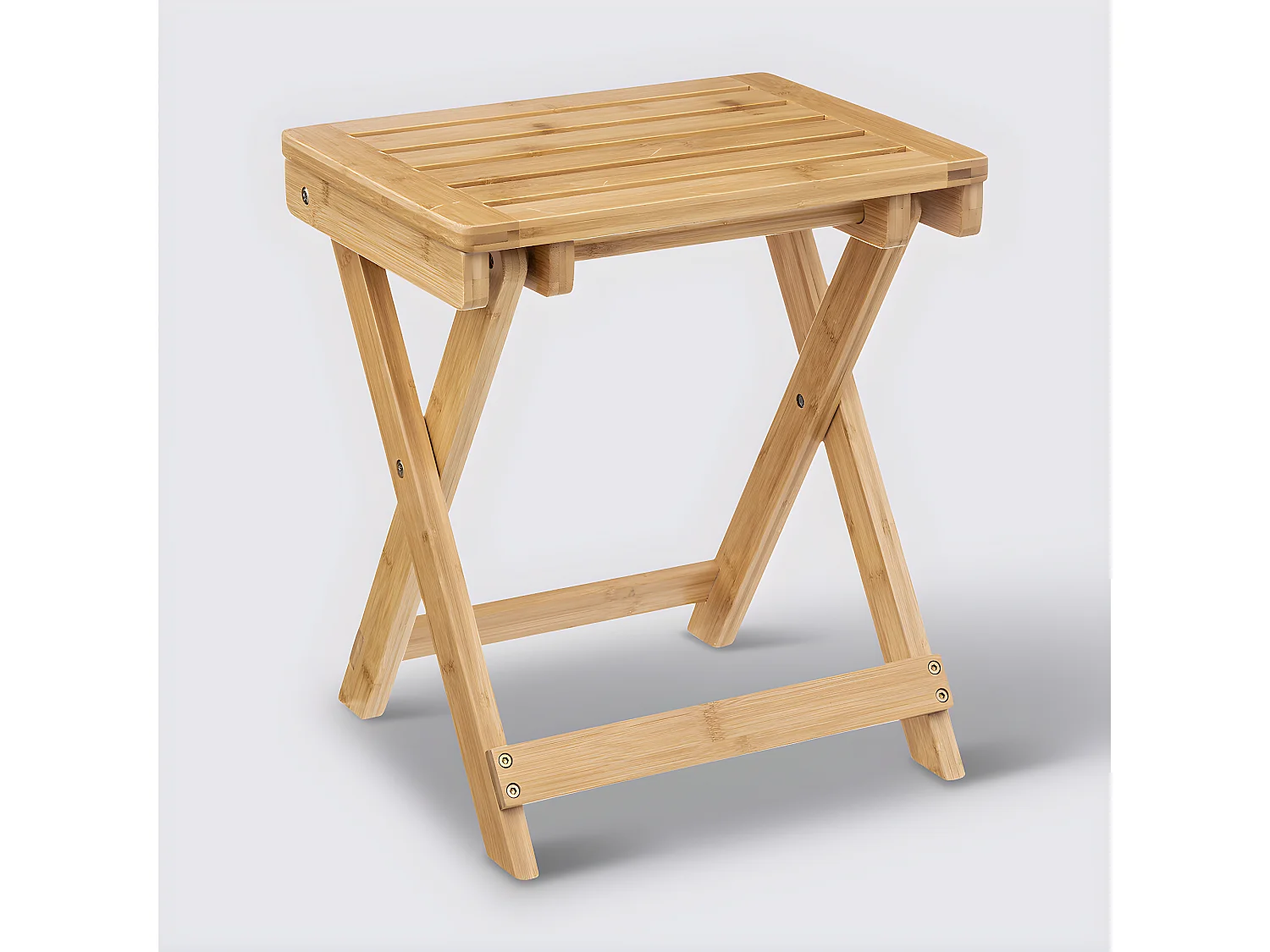 Tabouret pliant en bambou coloris naturel - longueur 39 x Profondeur 33 x Hauteur 44 cm