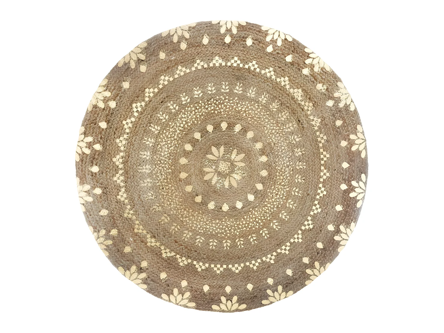 Tapis rond en jute coloris doré - Longueur 115 x Profondeur 115 x Hauteur 1 cm