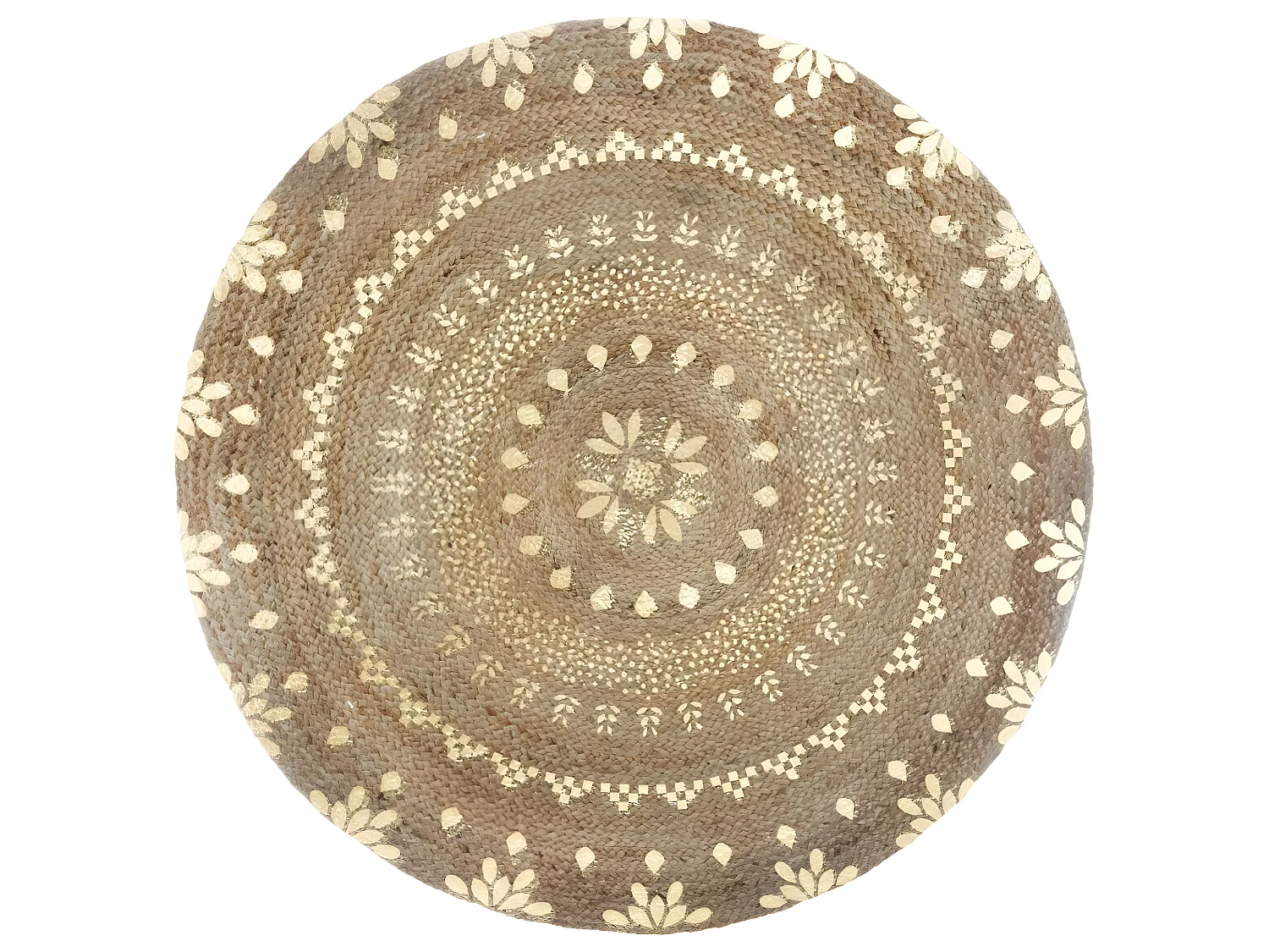Tapis rond en jute coloris doré - Longueur 115 x Profondeur 115 x Hauteur 1 cm