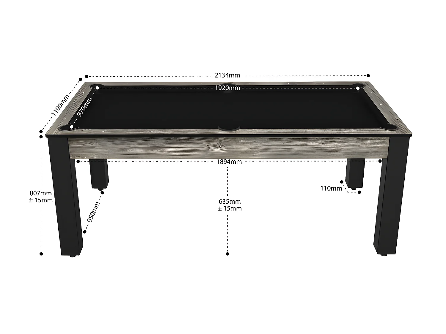 Table de Billard Convertible "Oregon" 213cm Gris & Noir