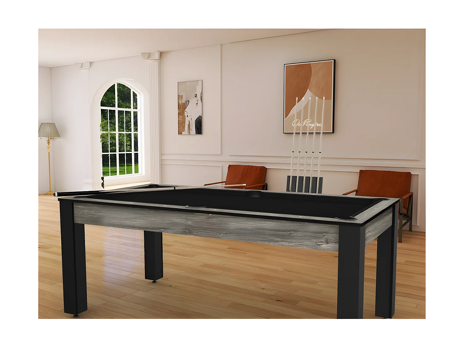 Table de Billard Convertible "Oregon" 213cm Gris & Noir