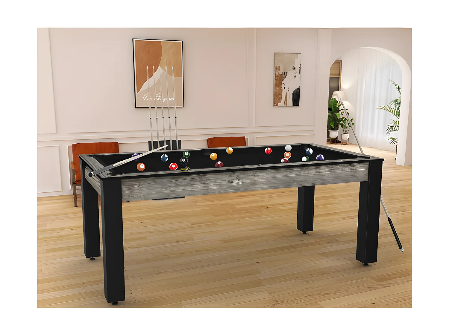 Table de Billard Convertible "Oregon" 213cm Gris & Noir