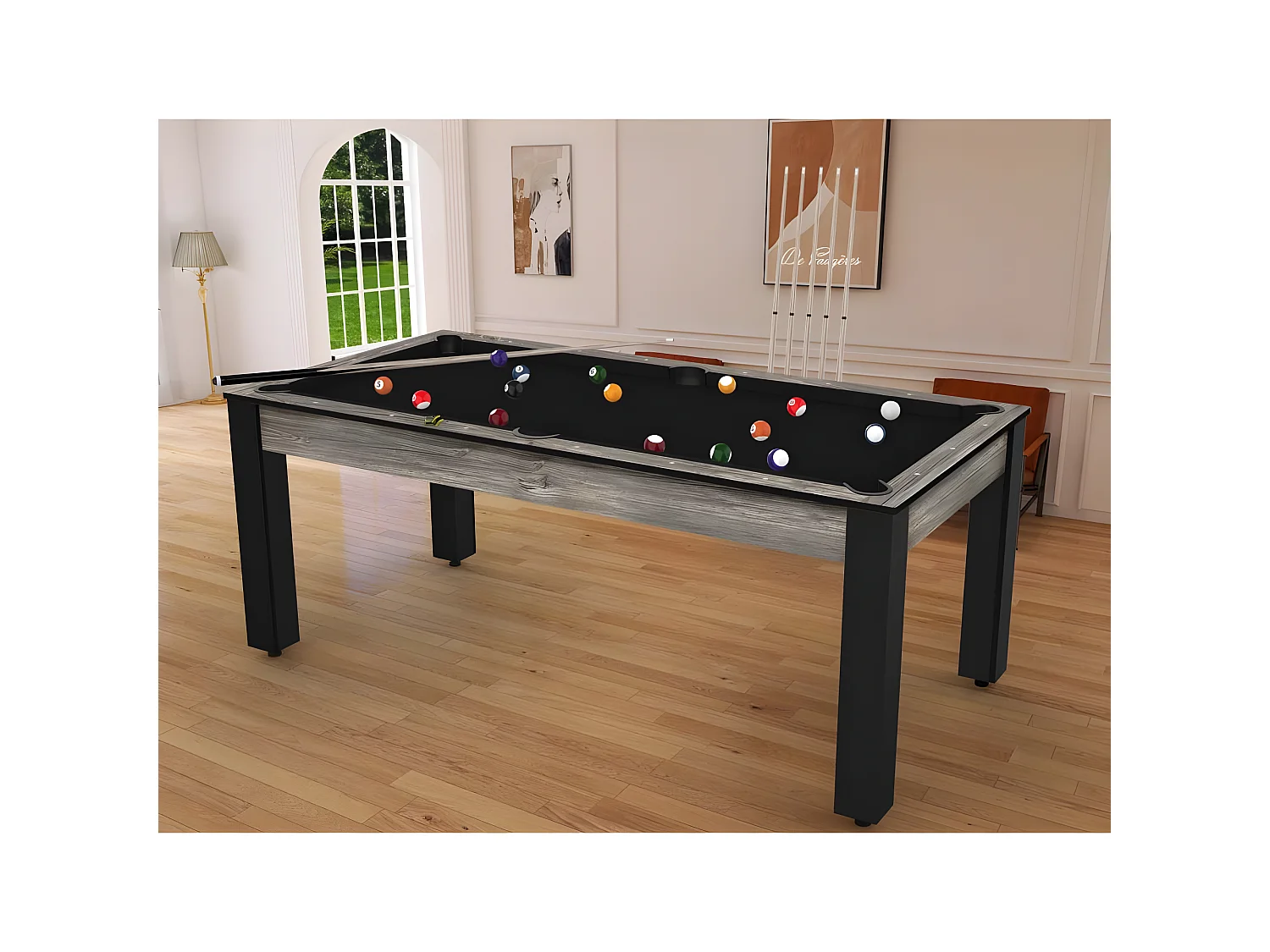 Table de Billard Convertible "Oregon" 213cm Gris & Noir