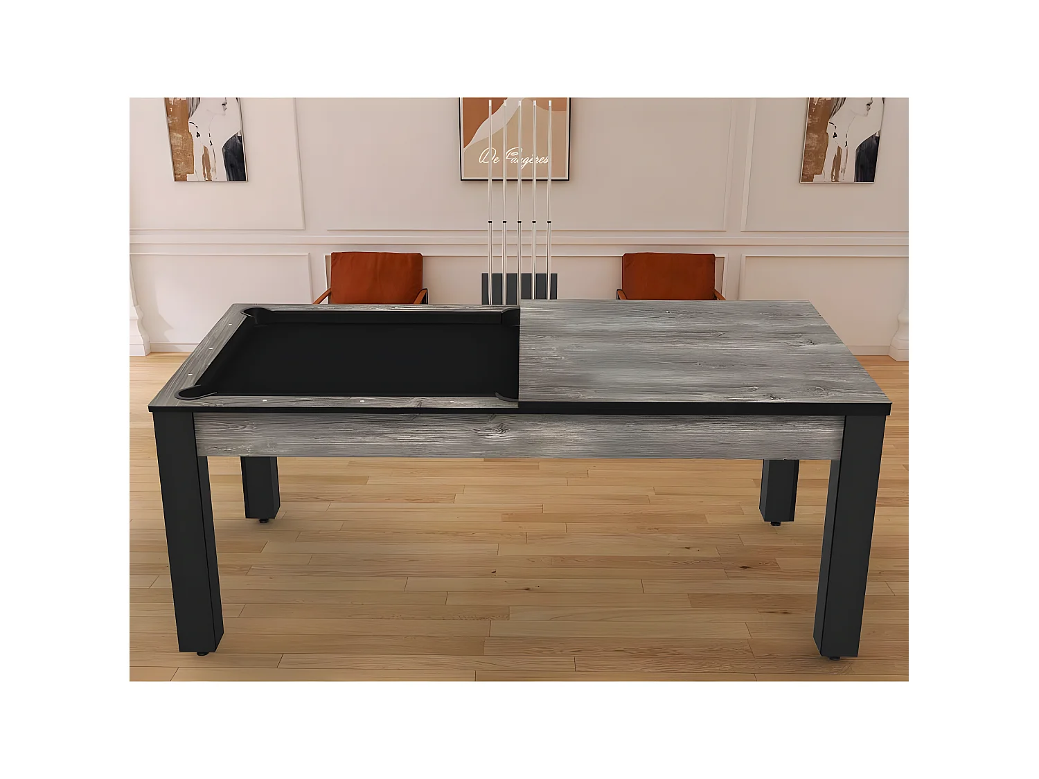 Table de Billard Convertible "Oregon" 213cm Gris & Noir