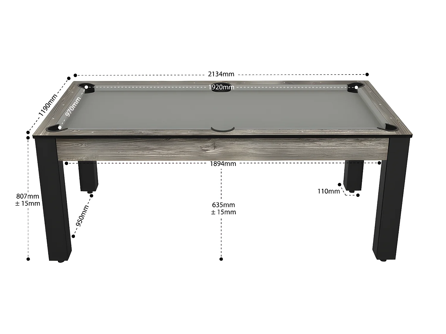 Table de Billard Convertible "Oregon" 213cm Gris