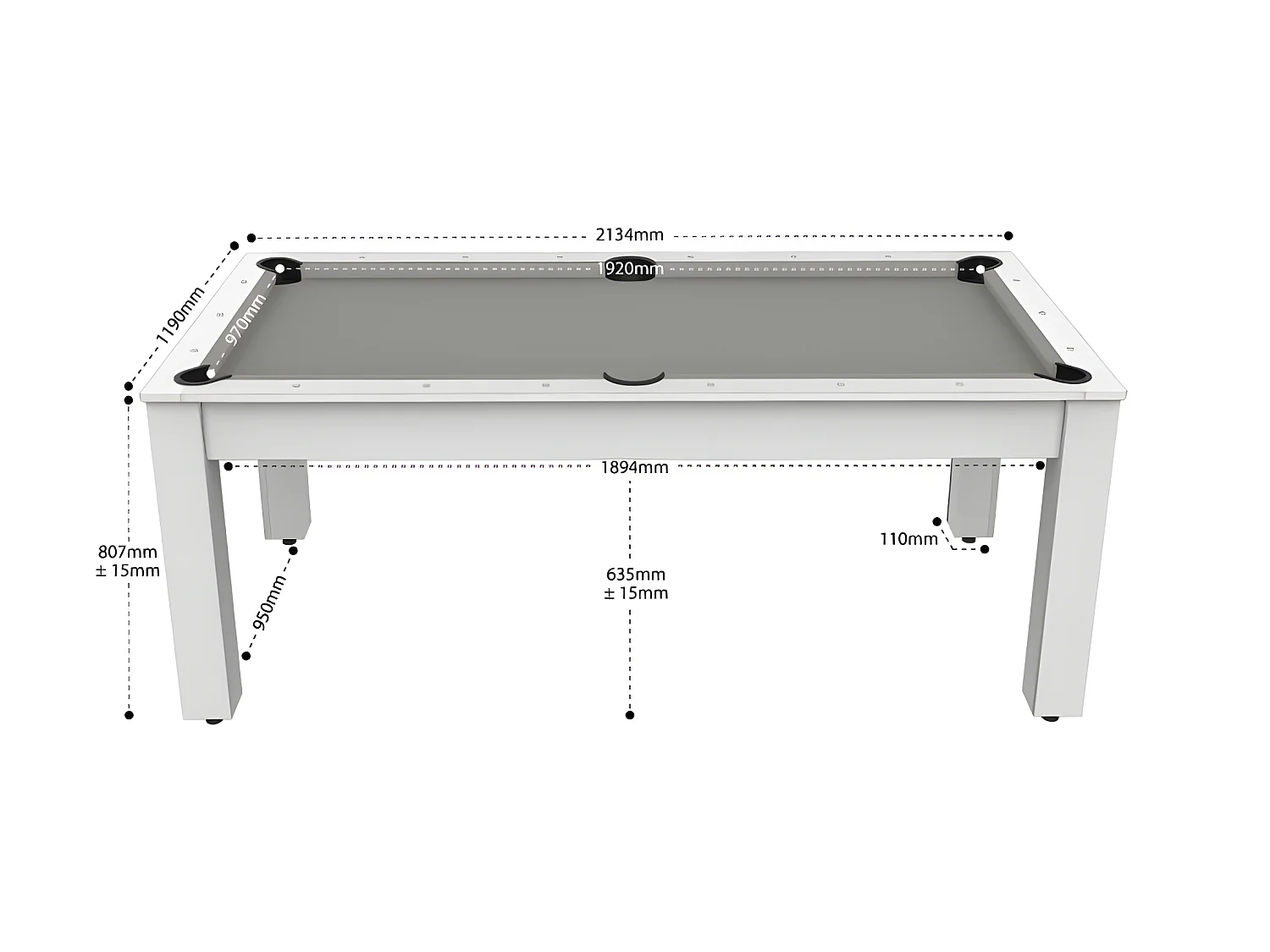 Table de Billard Convertible "Oregon" 213cm Blanc & Gris
