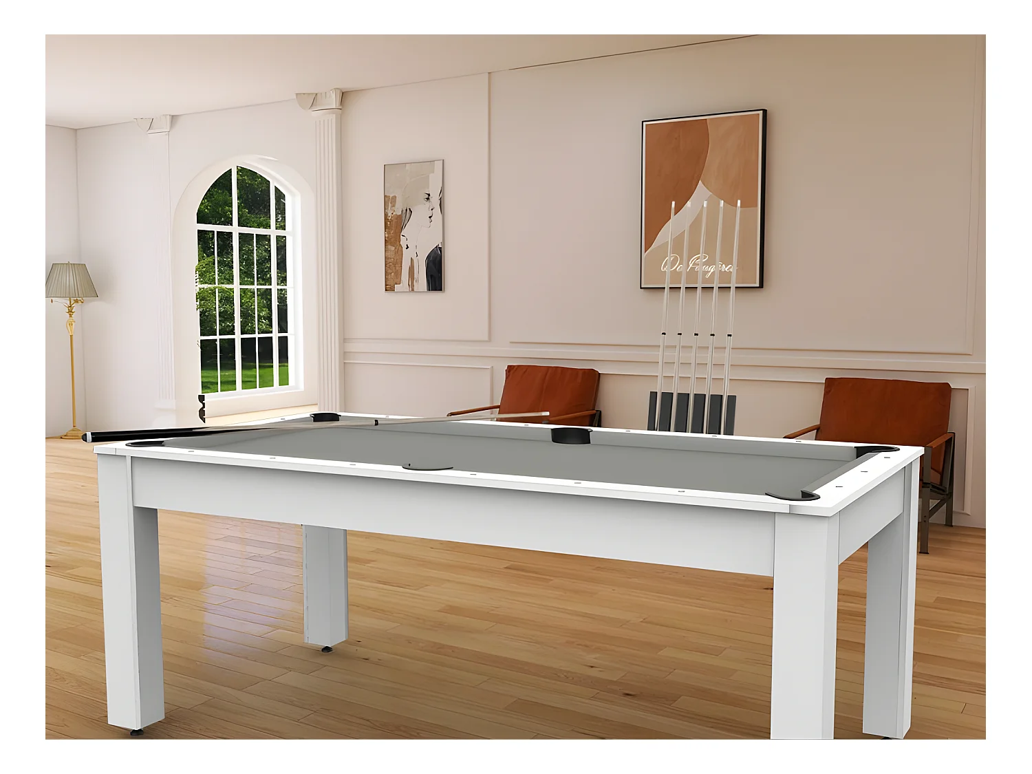 Table de Billard Convertible "Oregon" 213cm Blanc & Gris