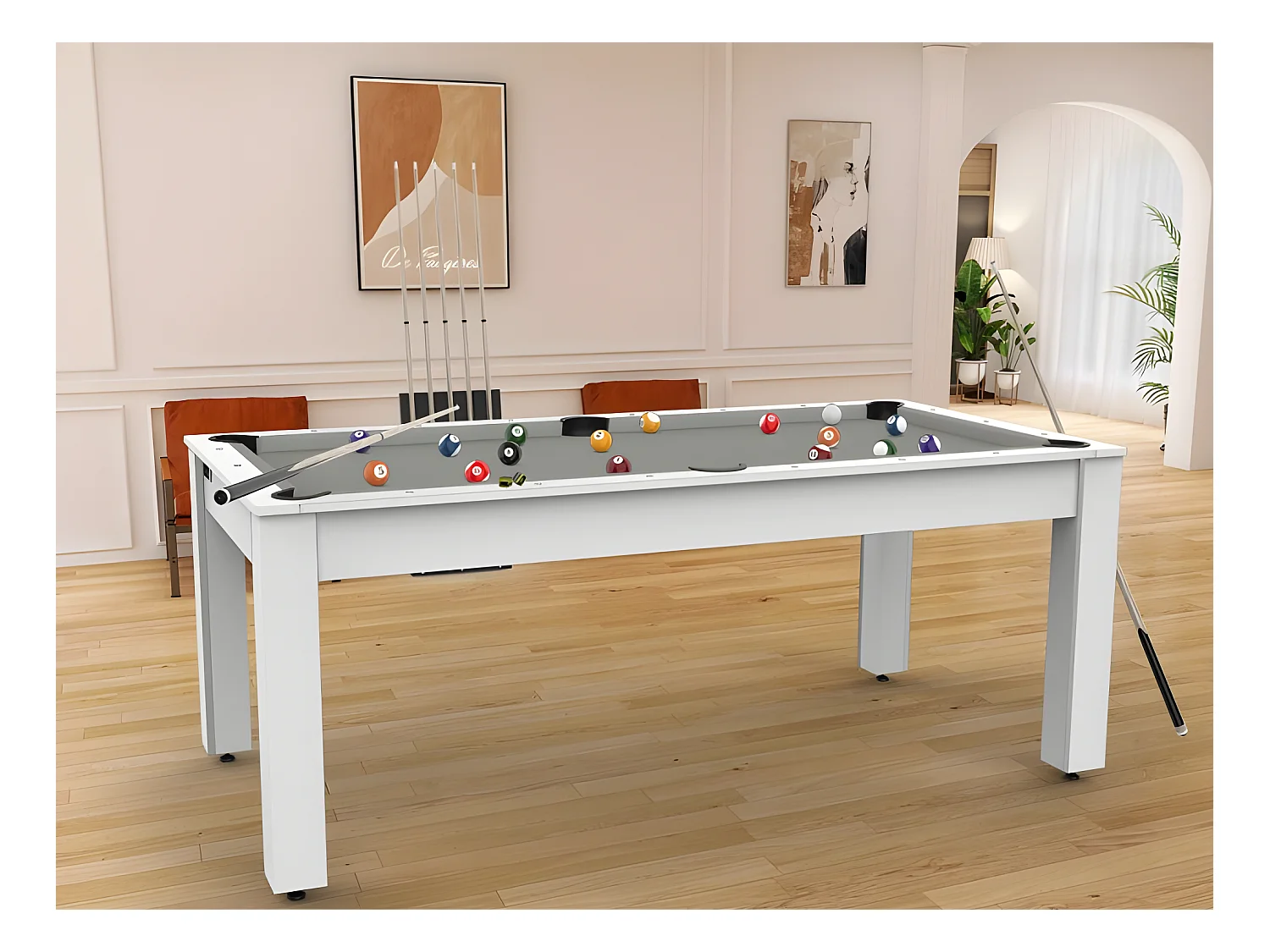 Table de Billard Convertible "Oregon" 213cm Blanc & Gris