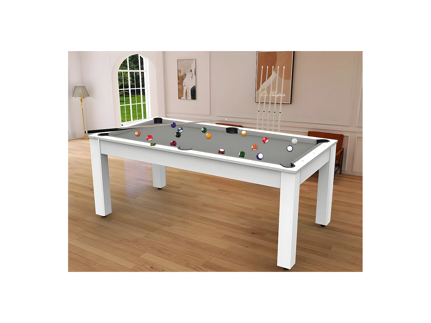 Table de Billard Convertible "Oregon" 213cm Blanc & Gris