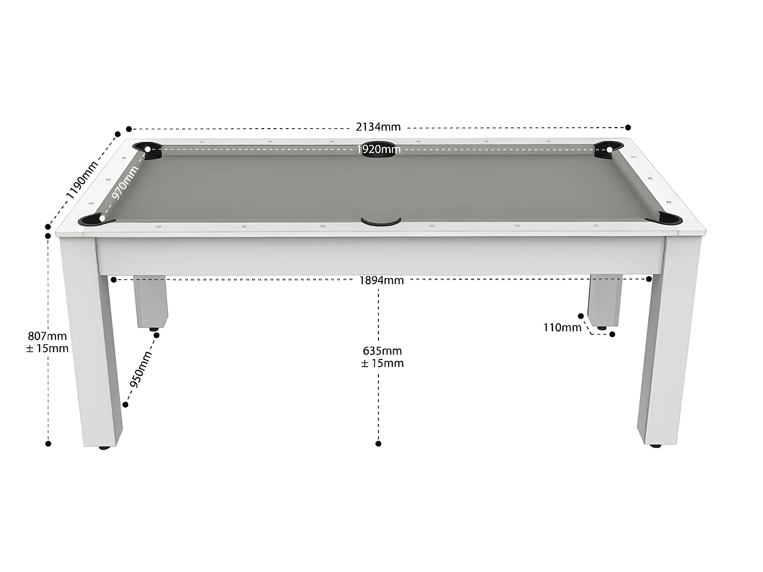 Table de Billard Convertible "Oregon" 213cm Blanc & Gris