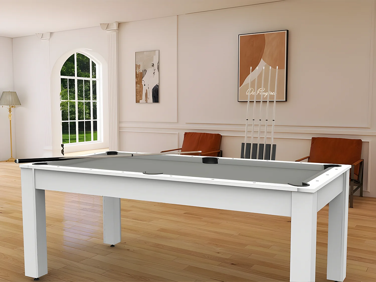 Table de Billard Convertible "Oregon" 213cm Blanc & Gris