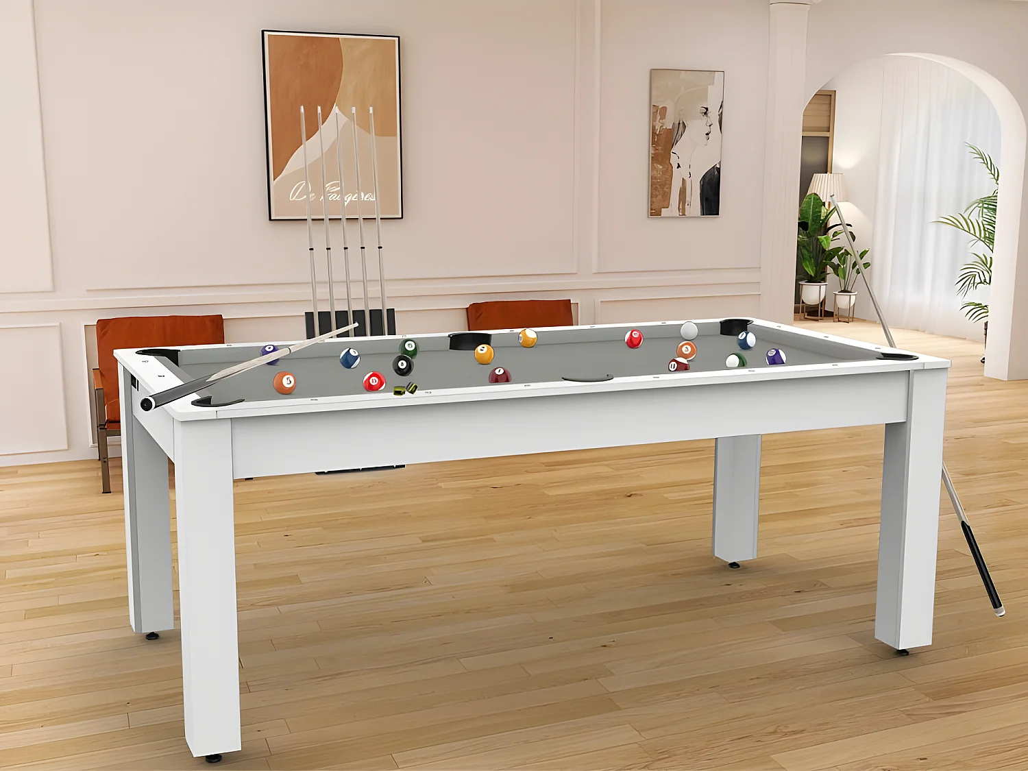 Table de Billard Convertible "Oregon" 213cm Blanc & Gris