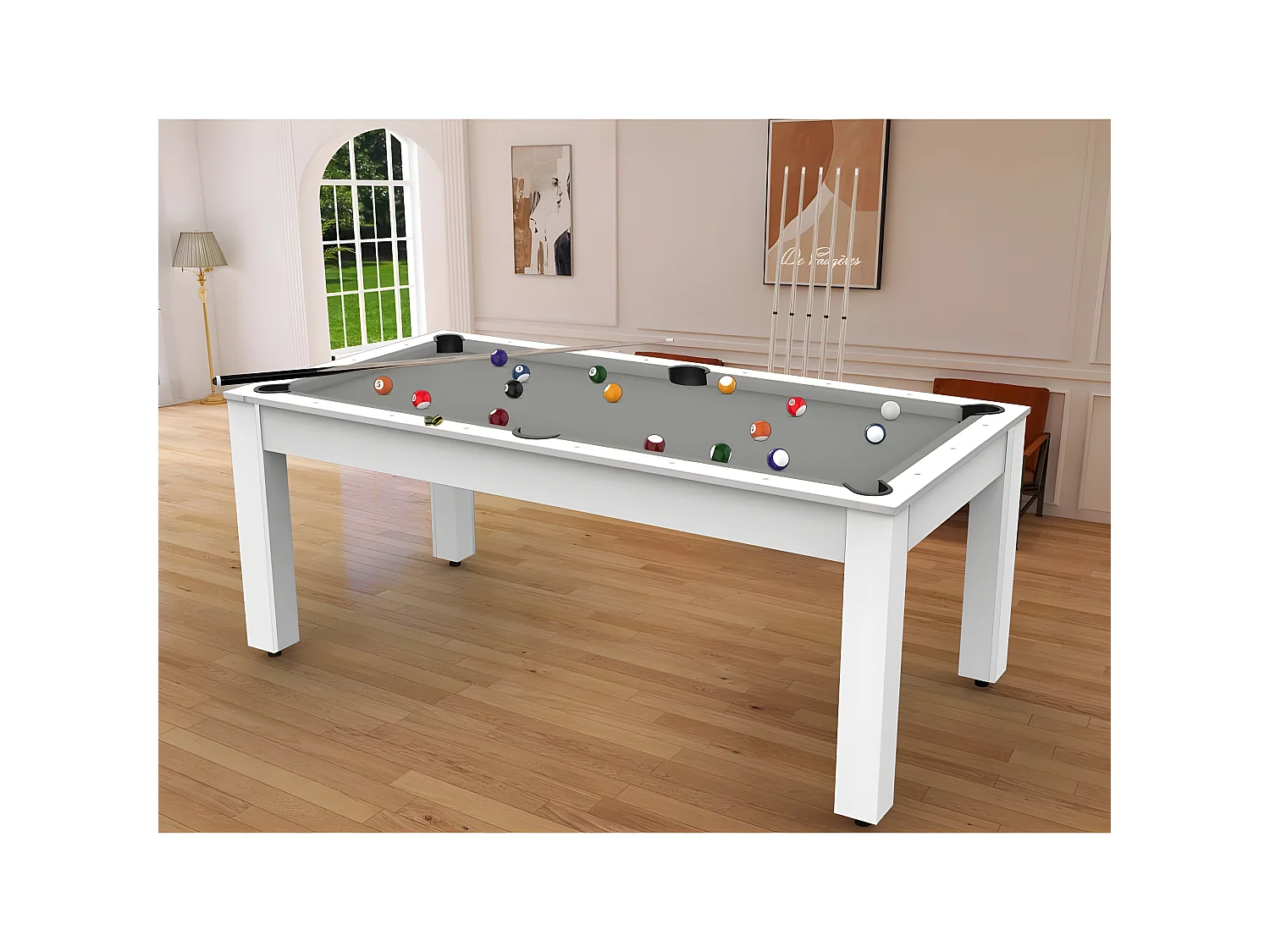 Table de Billard Convertible "Oregon" 213cm Blanc & Gris